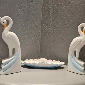 1988 Artmark Console Set Bird of Paradise Set and Vase in Original Box 12"
